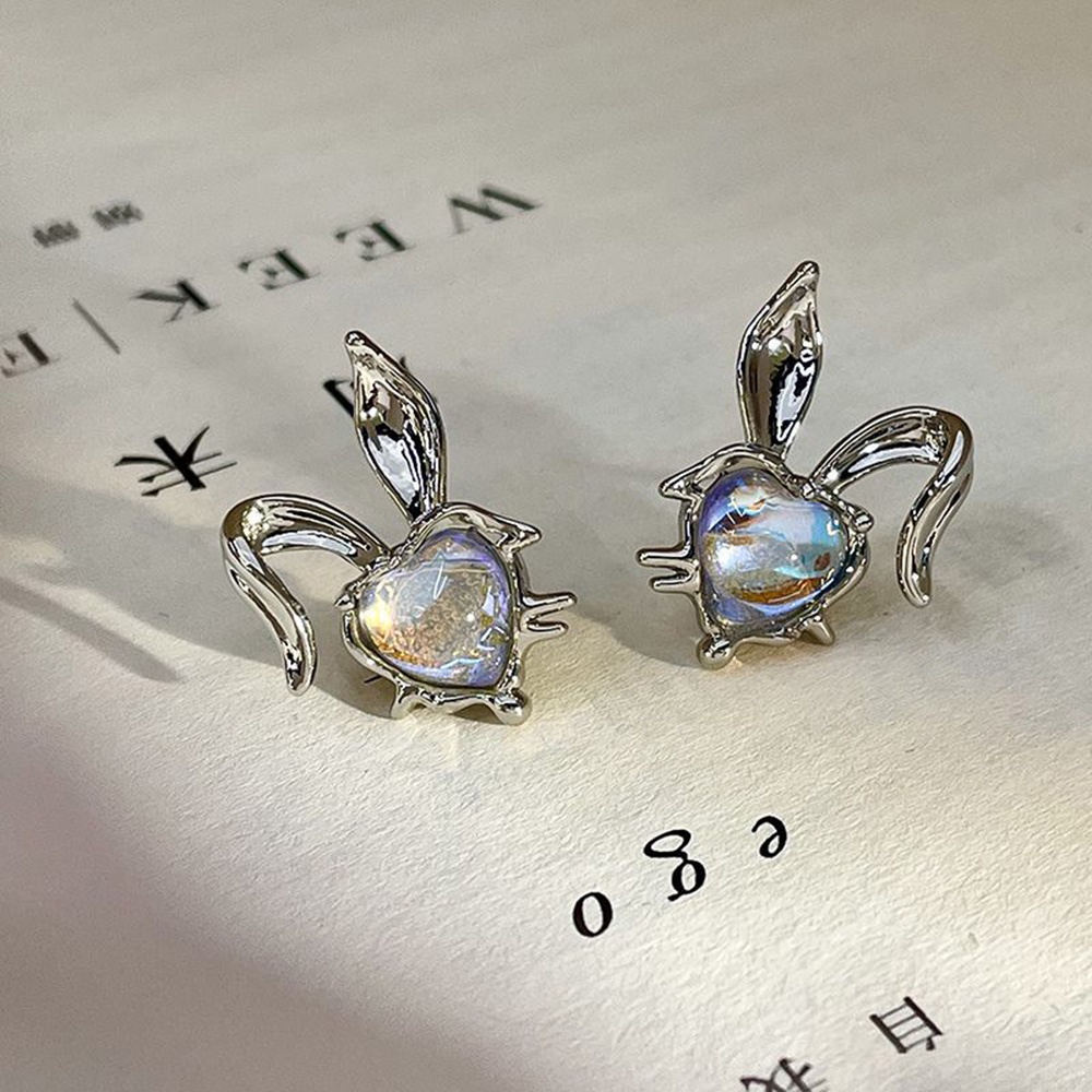 Bông Tai Hình Thỏ Đính Đá Mặt Trăng Thời Trang Cho Nữ