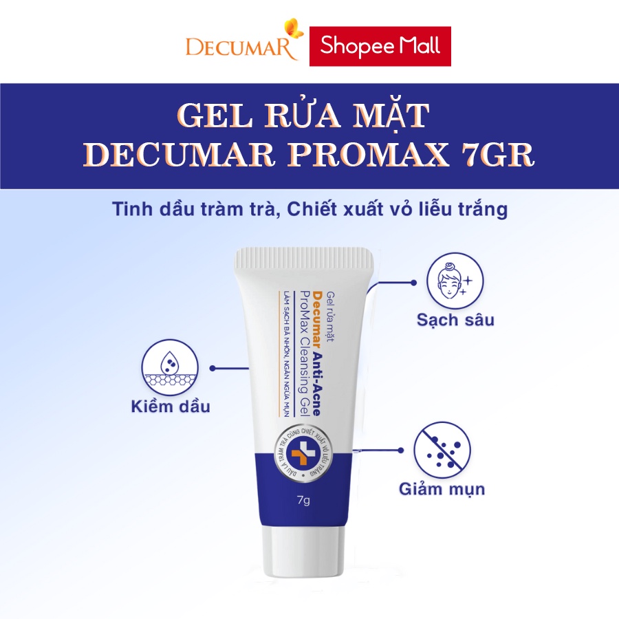 Sữa Rửa Mặt Dạng Gel Ngừa Mụn Decumar Anti-Acne ProMax Cleansing Gel 7g + 50g + 100g