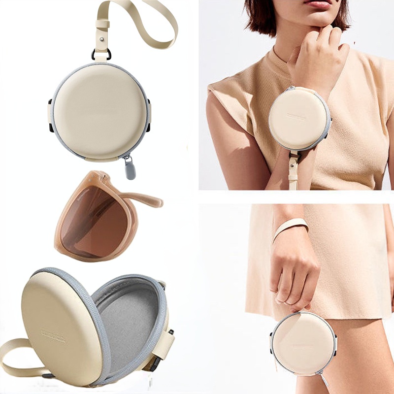 Hộp Đựng Mắt Kính Hình Tròn Bằng Da Có Khóa Kéo Chống Bụi Thời Trang