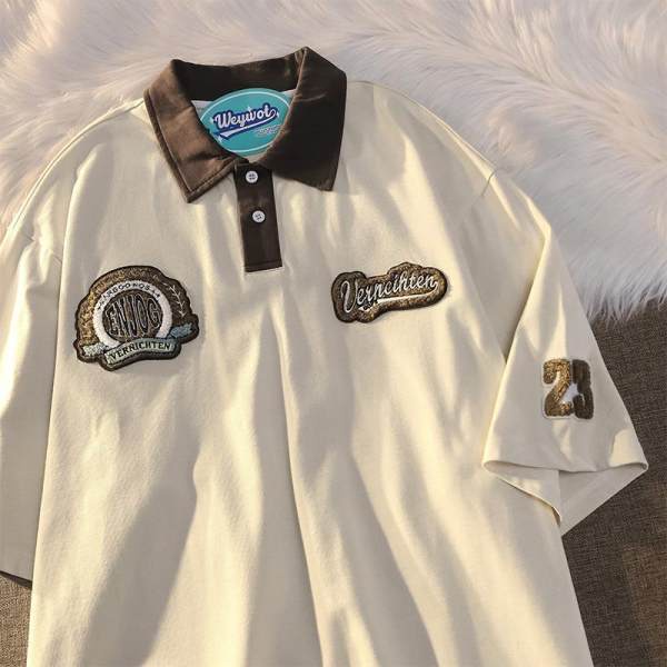 Áo polo Tay Ngắn Bằng Cotton In Họa Tiết Độc Đáo Phong Cách Hàn Quốc Thời Trang Cho Nữ