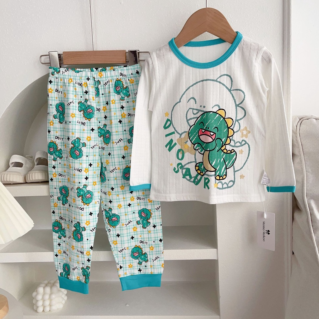 Bộ Đồ Ngủ Tay Dài Chất Liệu Cotton Thoáng Khí In Họa Tiết Hoạt Hình Dễ Thương Thời Trang 2023 Cho Bé