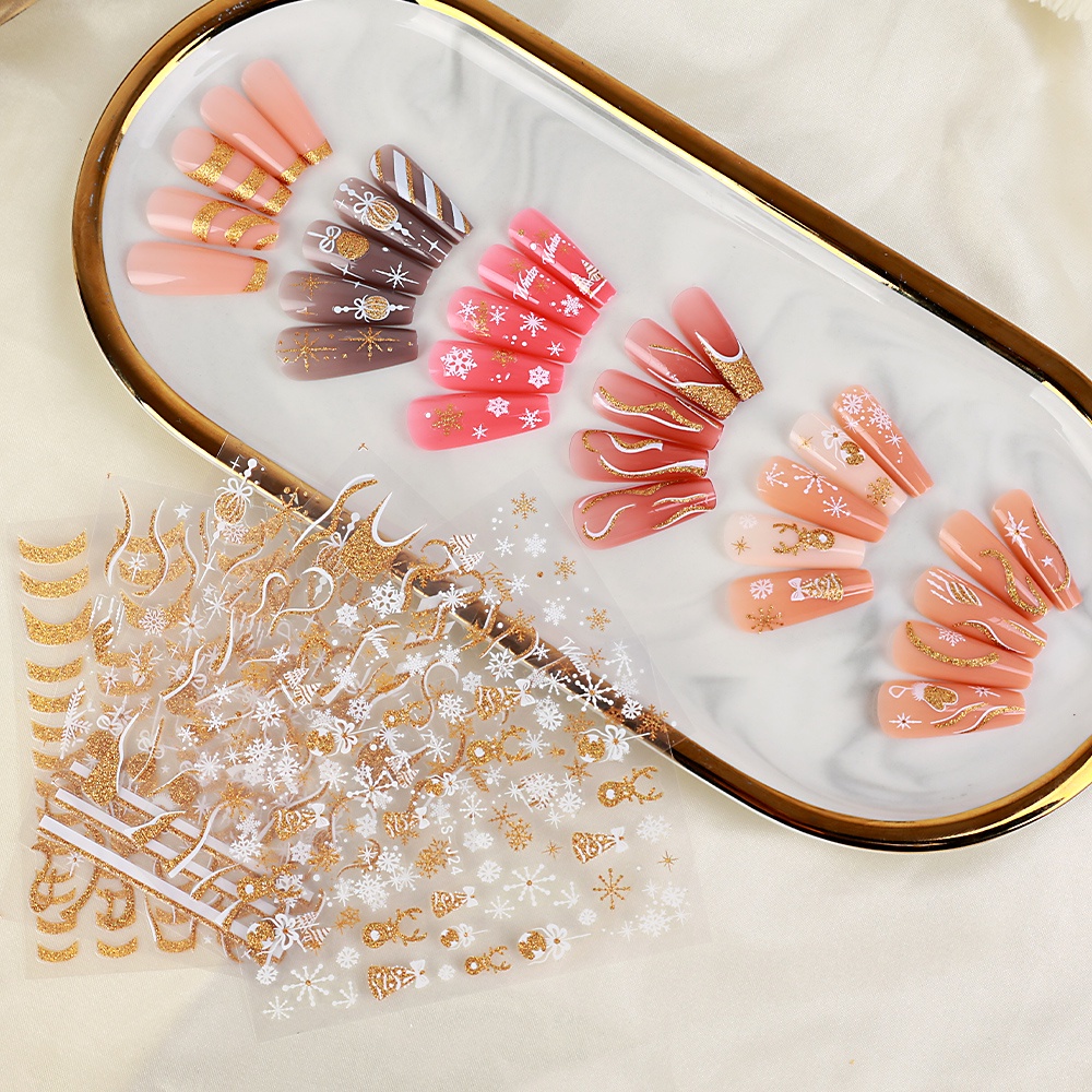 1 Miếng Dán Móng Tay Phản Quang Họa Tiết Bông Tuyết / Tuần Lộc / Chuông Giáng Sinh 3D Lấp Lánh Dành Cho