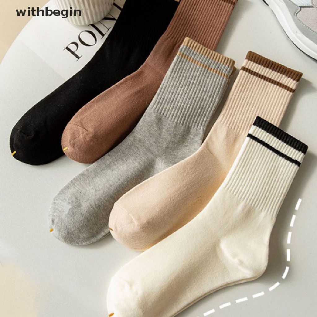 Set 2 Đôi Vớ Cotton Thoải Mái Màu Trơn Họa Tiết Kẻ Sọc Đơn Giản Thời Trang Cho Nữ