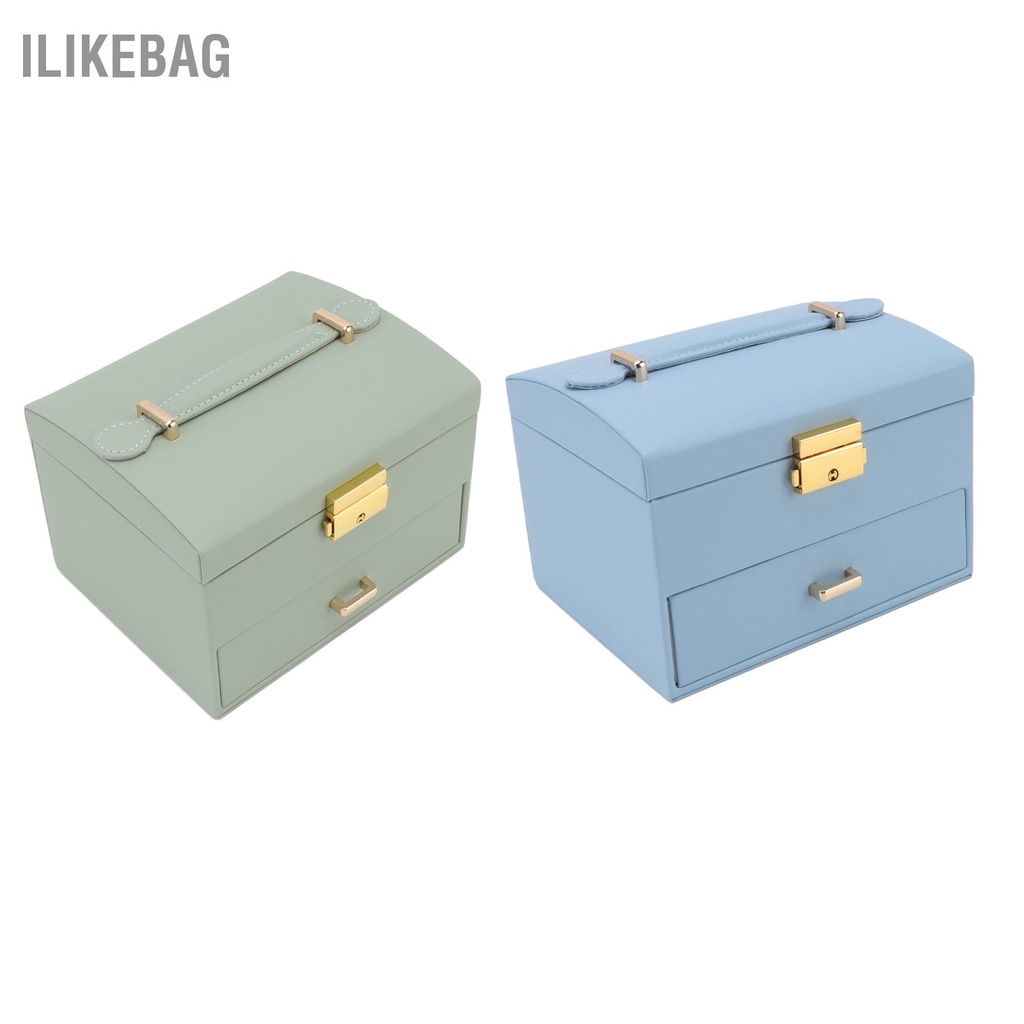 Ilikebag Hộp Đựng Trang Sức Di Động Da PU Hộ Gia Đình Bông Tai Vòng Cổ Có Khóa