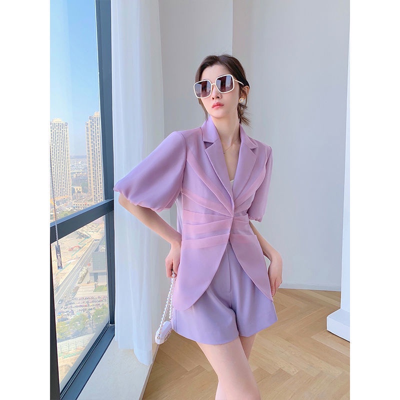 Bộ Áo Khoác Blazer + Quần Short Vải Tuyn Phong Cách Thời Trang Mùa Hè Mới 2023