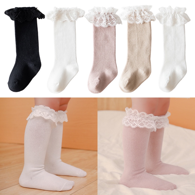 Tất Cao Cổ Công Chúa Thêu Ren Cho Bé Gái Từ Sơ Sinh Đến 2 Tuổi Chất Cotton Siêu Mềm Mịn