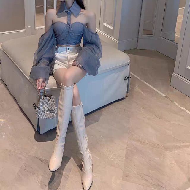 Áo cúp trễ vai crop - Hàng Quảng Châu