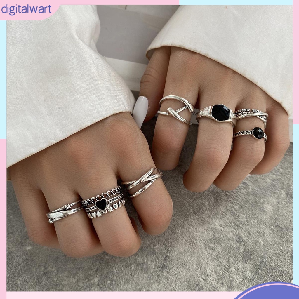 Set 7 Nhẫn Đeo Đốt Ngón Tay Mạ Điện Đính Đá Thời Trang Cho Nữ