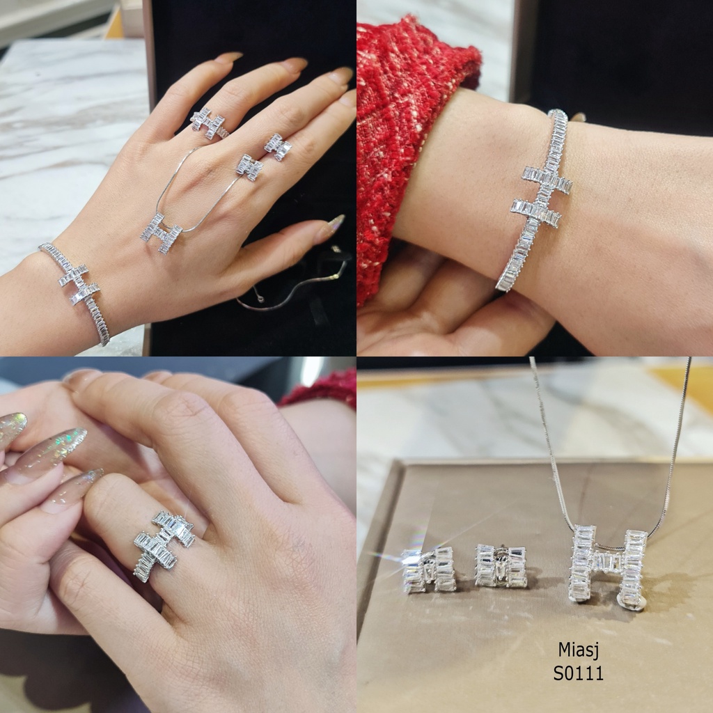 Set bộ 4 món nạm đá CZ cao cấp miễn phí Xi Kim | MiASJ Trang sức bạc