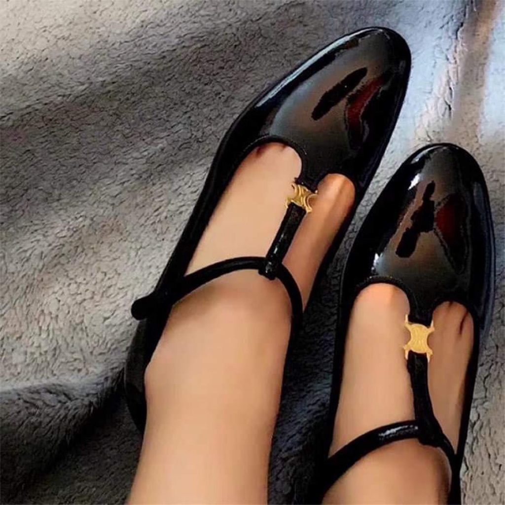 Giày Cao Gót Nữ Quai Chữ T Da Bóng Hot Trend - Giày Cao Gót Đế Vuông 5 Phân T-Bar Màu Đen - Cói Shoes