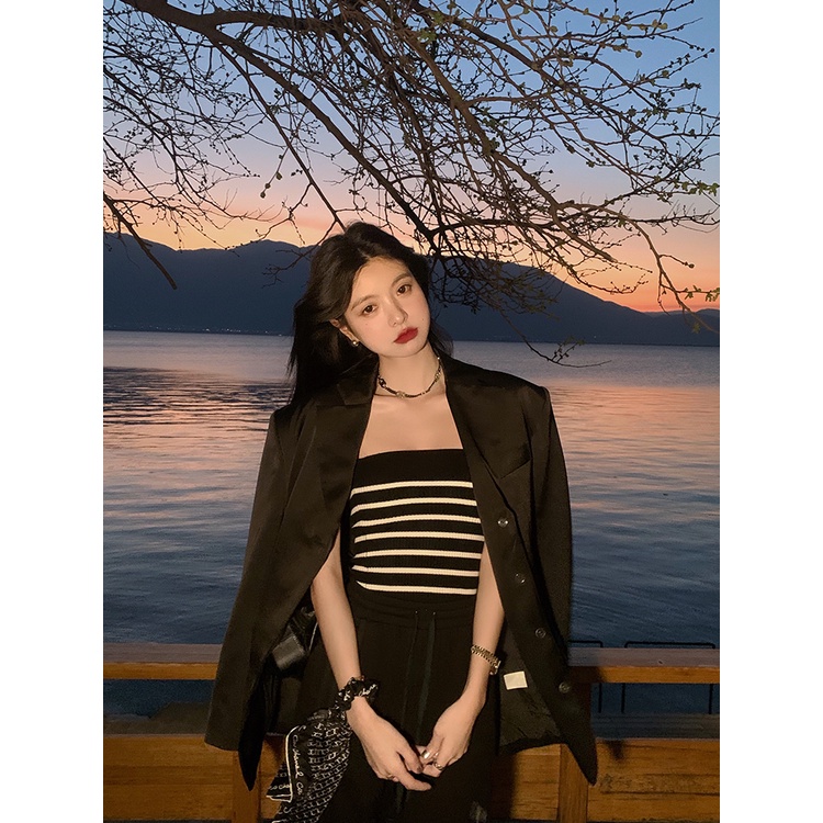 Áo Tank Top Ôm Dáng Họa Tiết Kẻ Sọc Phong Cách Hàn Quốc Thời Trang Cho Nữ