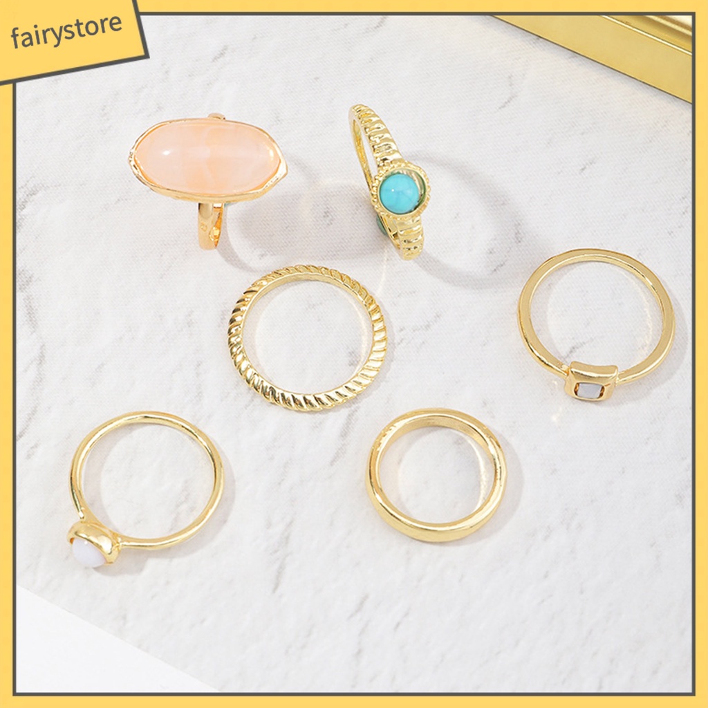 Bộ 6 Nhẫn Đeo Tay Bằng Hợp Kim Phong Cách Vintage Thanh Lịch Dành Cho Nữ / Fairy1 / 6 Chiếc