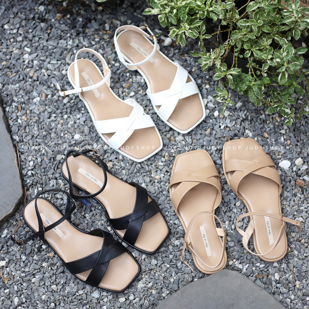 Sandal nữ đế bằng - Sandal trệt MOE MOE quai chéo Da Mềm Đế Chống Trượt