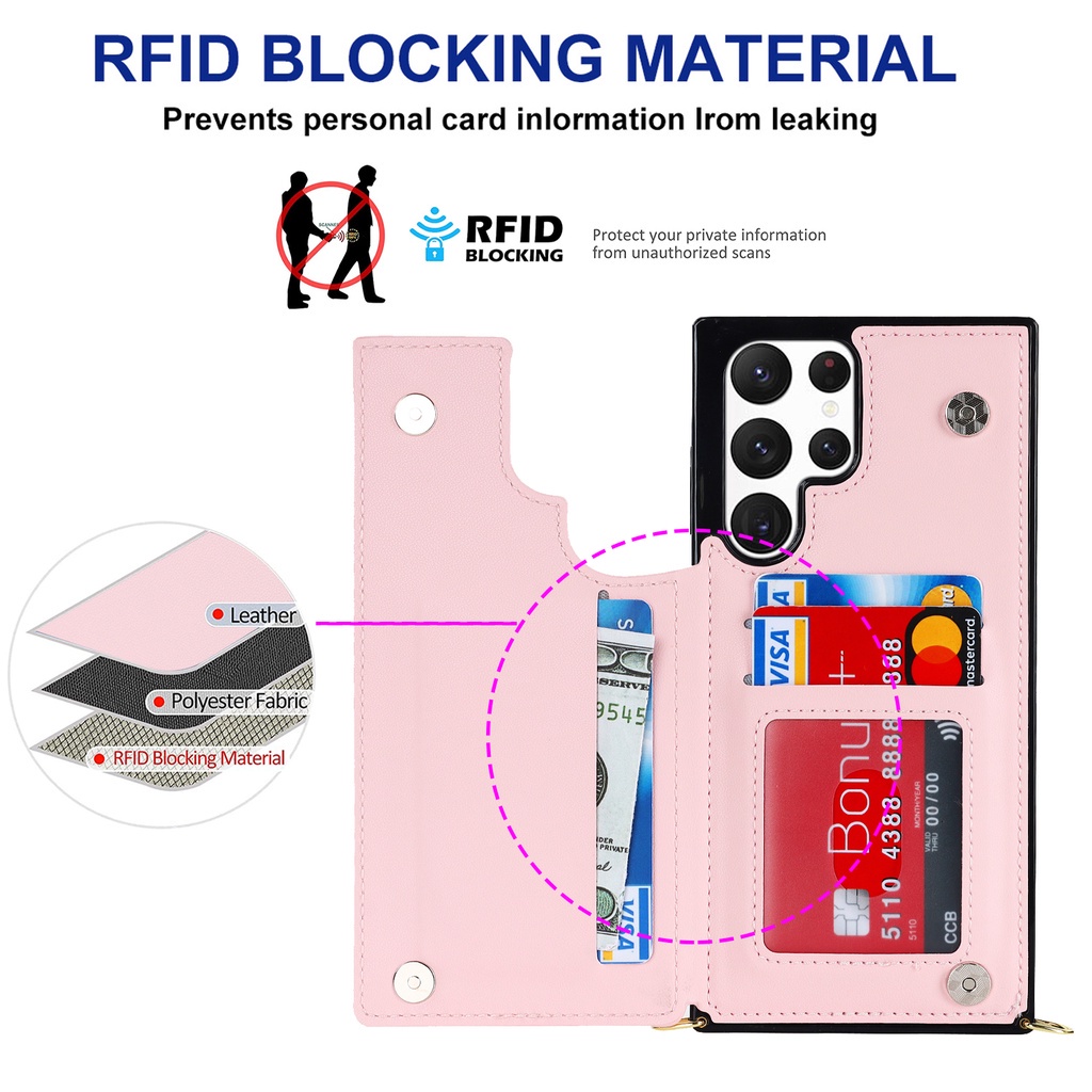 Ốp Điện Thoại Da Kèm Ngăn Đựng Thẻ Đeo Chéo Sang Trọng Cho Samsung Galaxy S21 S23 S22 Plus Note 20 Ultra