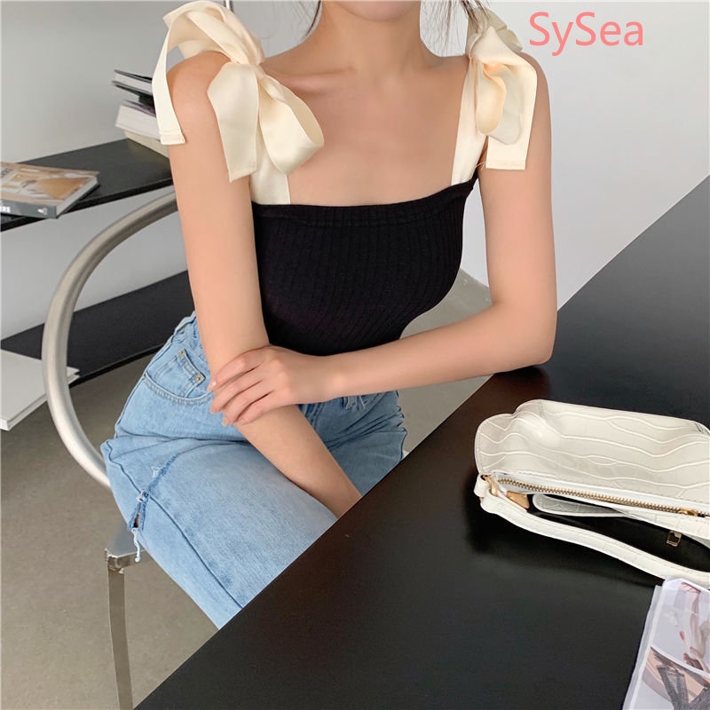 Áo Hai Dây Sát Nách Đính Nơ Quyến Rũ Cho Nữ