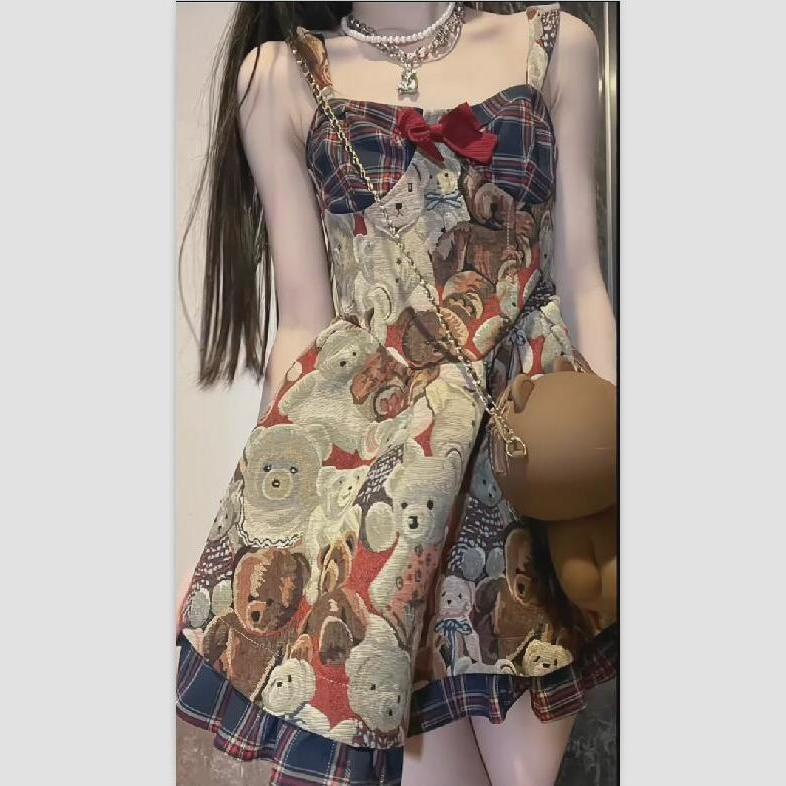 Váy Jacquard Gấu Mới. Đầm Hai Dây Thiết Kế Đơn Giản Thời Trang Xinh Xắn Cho Nữ Thắt Lưng Hẹp Retro Nhìn Pettiskirt. Cô Gái Nóng Bỏng Gợi Cảm. Quần Dài Thiết Kế Ngọt Ngào Dễ Thương Dành Cho Nữ