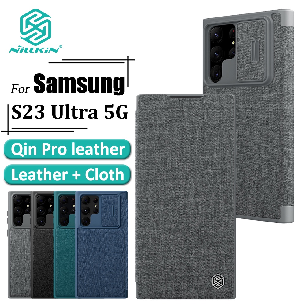Ốp Điện Thoại Nillkin QIN Pro Bằng Vải Da Nắp Lật Chống Sốc Có Ngăn Đựng Thẻ Và Giá Đỡ Cho Samsung Galaxy S23 Ultra