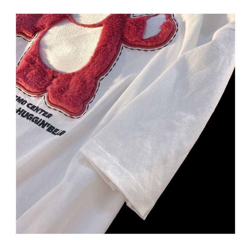 Áo Thun Cotton Tay Ngắn Dáng Rộng Thêu Hình Gấu Và Dâu Tây Dễ Thương Thời Trang Mùa Hè Cho Nữ