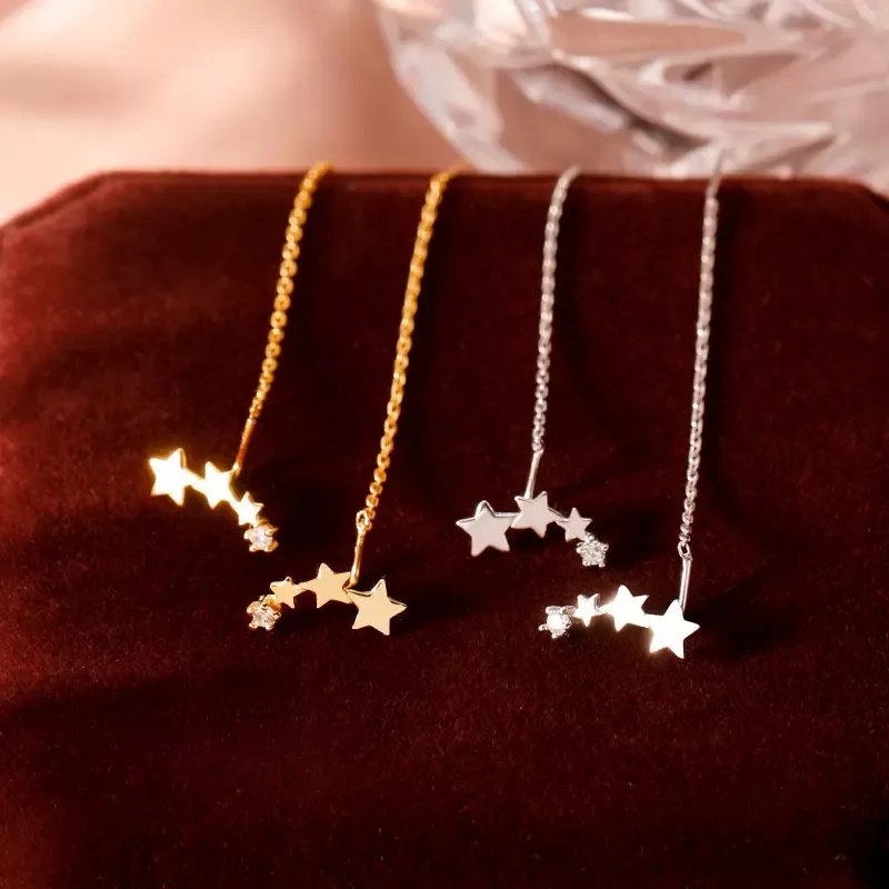 Bông Tai Tua Rua Dáng Dài Hình Ngôi Sao Đính Đá Zircon Thời Trang