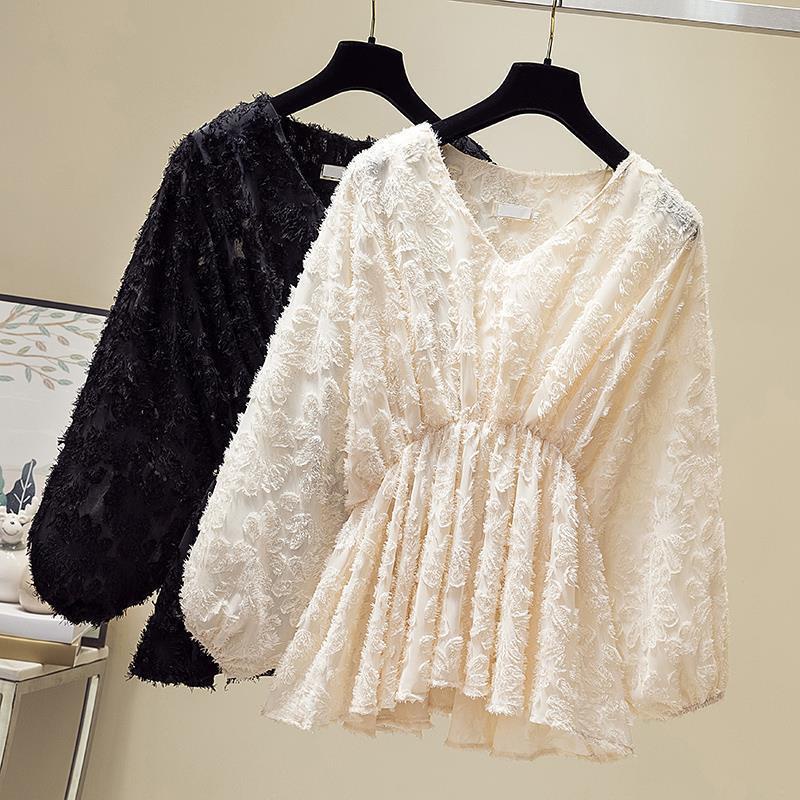 Áo Sơ Mi Chiffon Cổ Chữ v Dáng Rộng Phong Cách Mới Mùa Xuân Thu Ôm Bụng Phối Ren Đáy Thời Trang Cho Nữ
