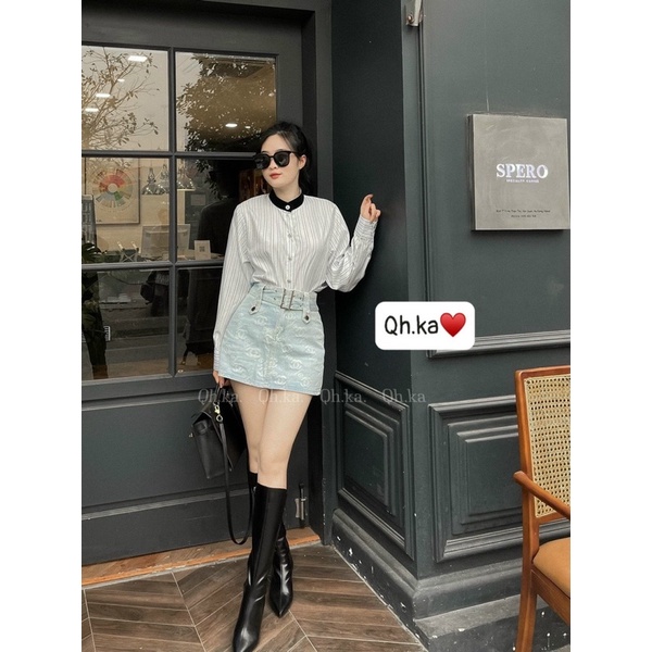 CHÂN VÁY JEANS CL KÈM BELT ĐAI VUÔNG HÀNG QCL1 MS26188