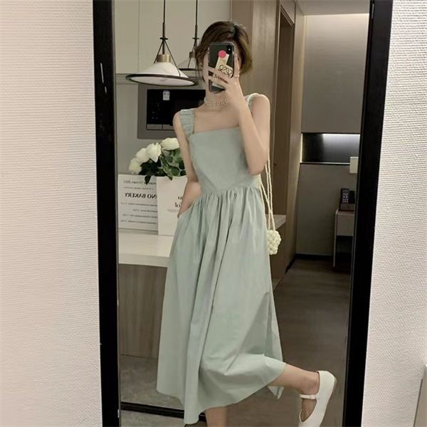 Đầm Hai Dây Cổ Vuông Phong Cách Pháp Thời Trang Cho Nữ