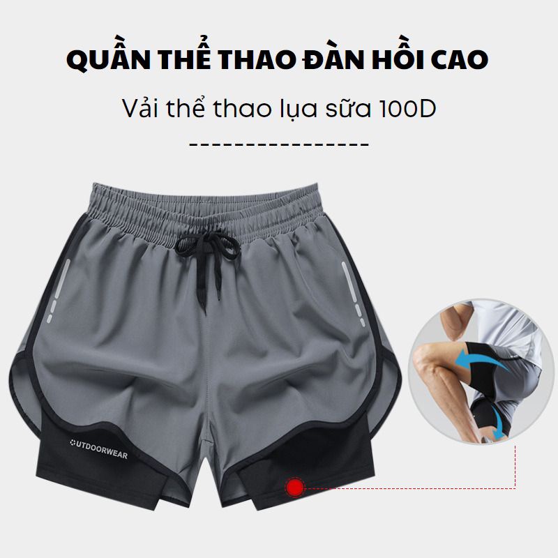 Quần đùi nam thể thao hai lớp, quần bơi nam chống thấm nước chơi tennis, bóng rổ, tập gym, chạy bộ KAIPLAYS KP036