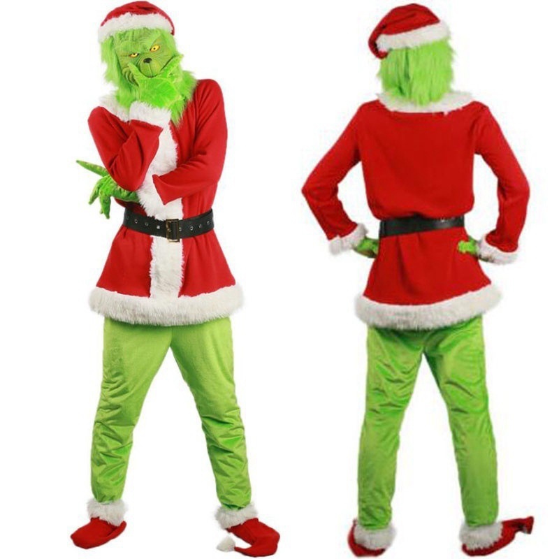 Trang phục tên trộm Grinch mặt nạ cao su có lông màu xanh lá cây The Green Grinch