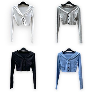 Áo cardigan croptop tay dài len mỏng