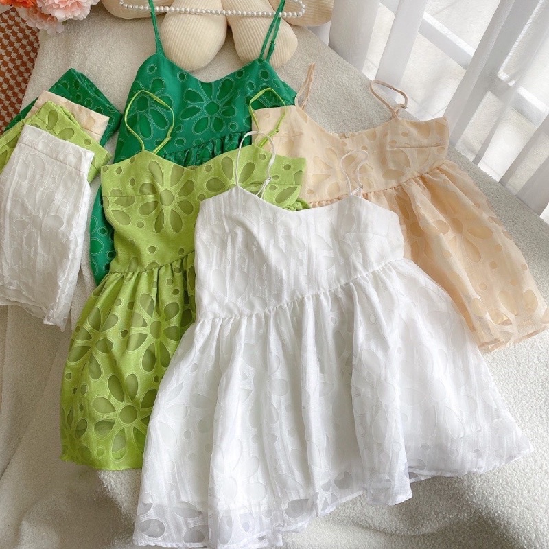 SET HAI DÂY VẠT CHÉO HOẠ TIẾT HOA NỔI Lazer PHỐI REN PHỒNG