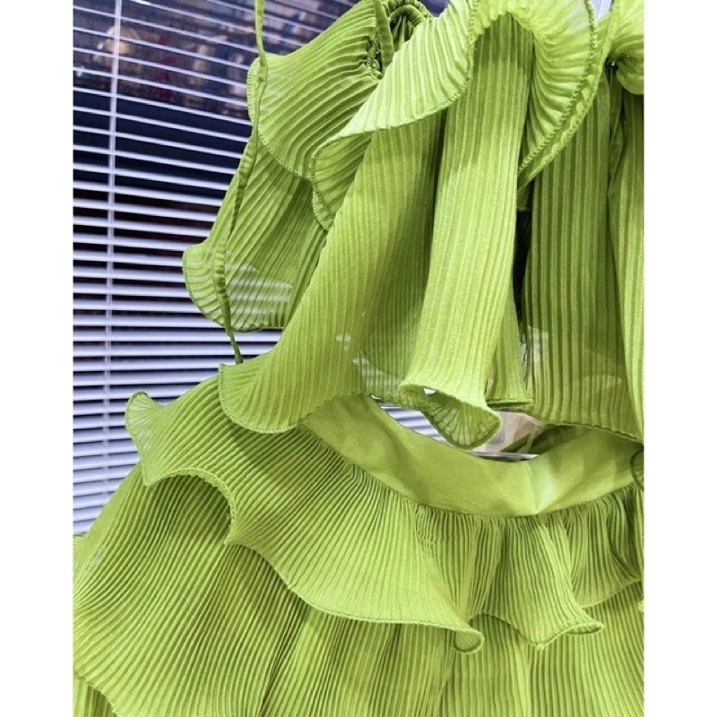 Set Dập Ly Chifon Tầng Cuộn Cước Lượn Sóng Cao Cấp-Hình Thật