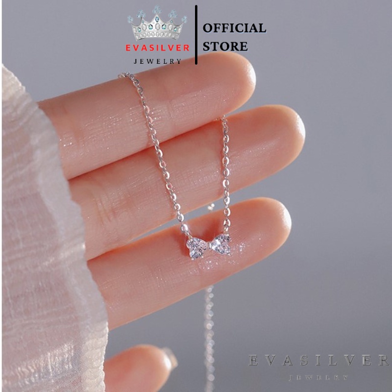 Dây chuyền bạc nữ mặt nơ đính đá nhỏ xinh - Trang sức bạc Evasilver