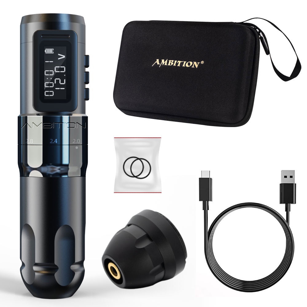  Ambition MARS-U Bộ máy xăm Pin không dây Bút xăm có thể điều chỉnh hành trình 2.2-4.2mm Động cơ không lõi chuyên nghiệp 1800mAh 