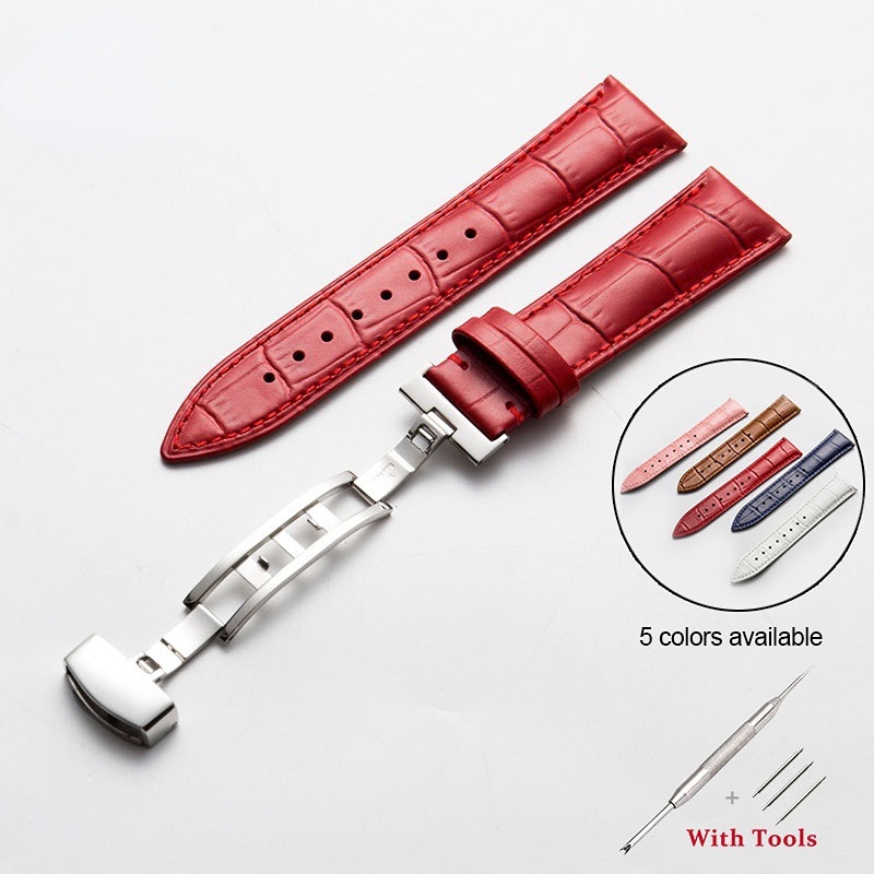 Dây Đeo Đồng Hồ Bằng Da Thật Nhiều Màu Sắc Có Khóa Gài 16mm 18mm 19mm 20mm 21mm 22mm 24mm
