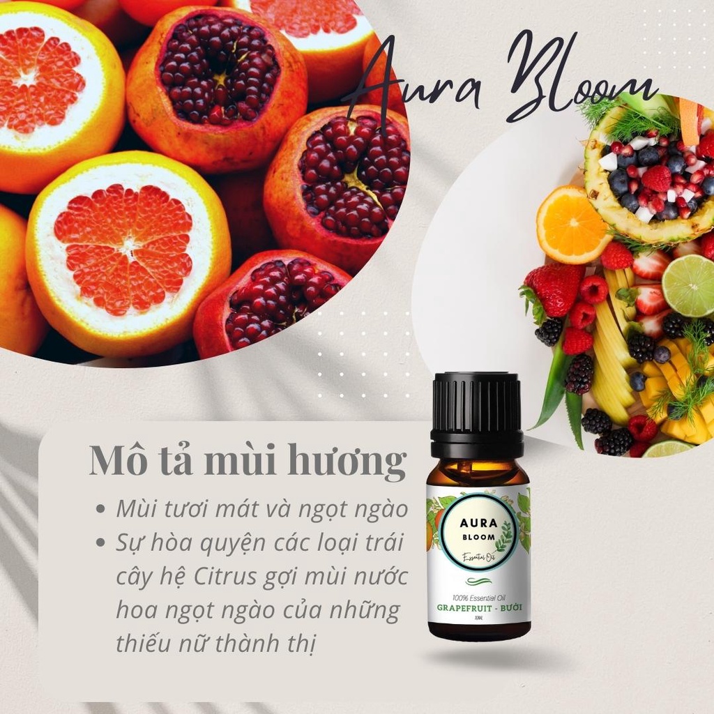 Tinh Dầu Vỏ Bưởi Thiên Nhiên Nguyên Chất Aura Bloom 10ml- 50ml