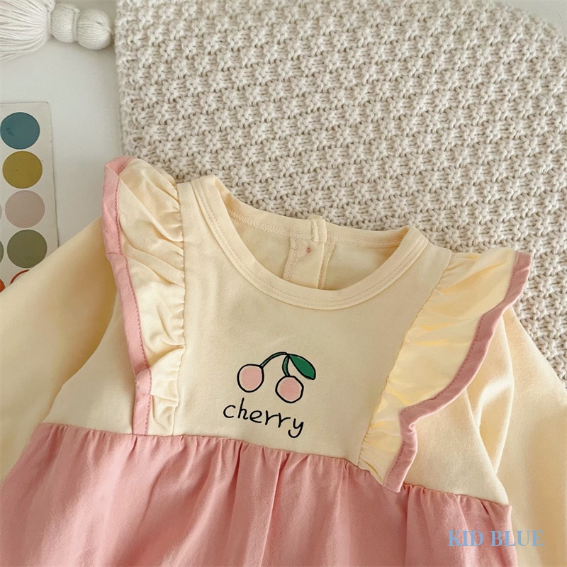 Áo Thun Tay Dài Cổ Tròn In Hình Quả Cherry Dễ Thương Dành Cho Bé Gái