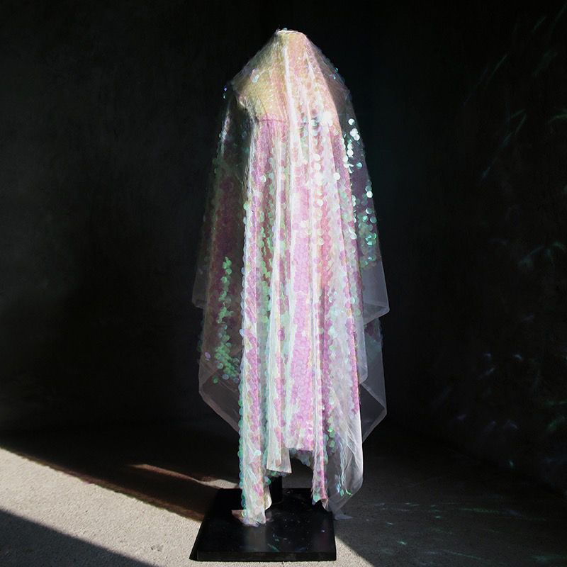 Vải Lưới Đính Hạt Kim Sa Hình Vảy Cá 0.5m * 1.5m Trang Trí Váy Cưới