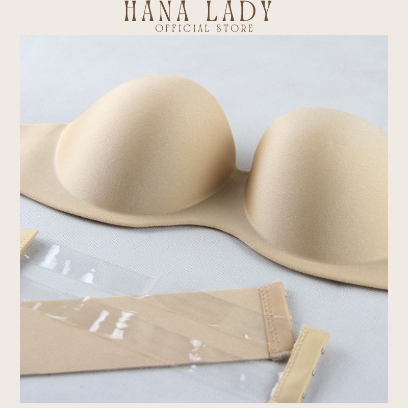 Áo ngực nữ hở lưng chất su cúp ngang chống tuột tặng kèm dây lưng trong suốt Hanaladystore A06