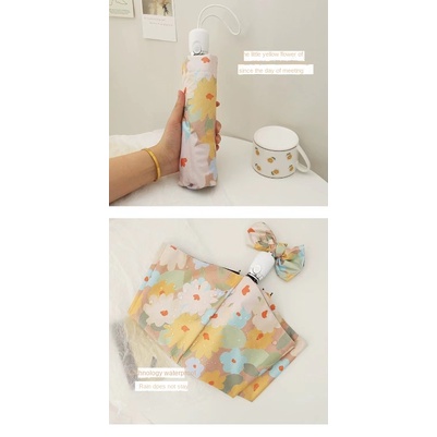 Dù Che Nắng Tự Động Bằng Cao Su Màu Đen In Họa Tiết Hoa Cúc Xinh Xắn