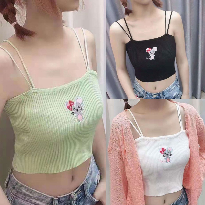 Áo Croptop Dệt Kim Không Tay Màu Sắc Đơn Giản Cho Nữ