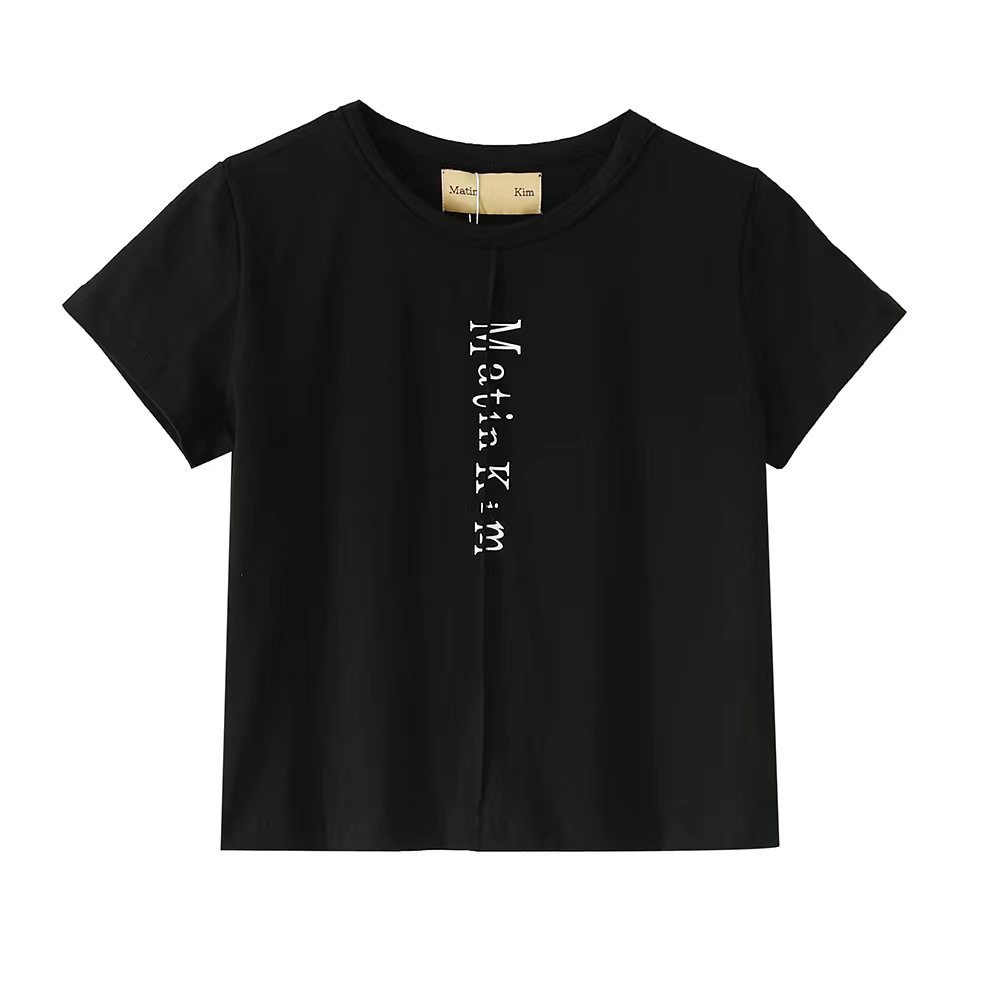 Áo Thun Tay Ngắn Dáng Ôm In Chữ Xếp Ly Kim Niche Matin Hàn Quốc