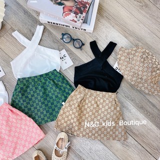 Set quần áo 3 ct (áo chéo + cv gu + mũ ) cho bé gái