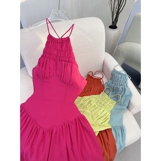 Váy Maxi Cổ Yếm Smocking Hở Lưng Tôn Dáng