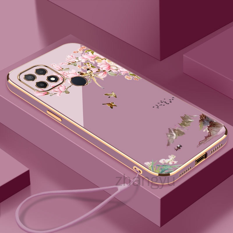 ốp lưng OPPO A15 OPPO A15S A35 A16 Chim nhỏ Tranh sơn thủyTrường hợp điện thoại Siêu mỏng mạ điện chống sốc trường hợp điện thoại OPPO A15 OPPO A15S A35 A16