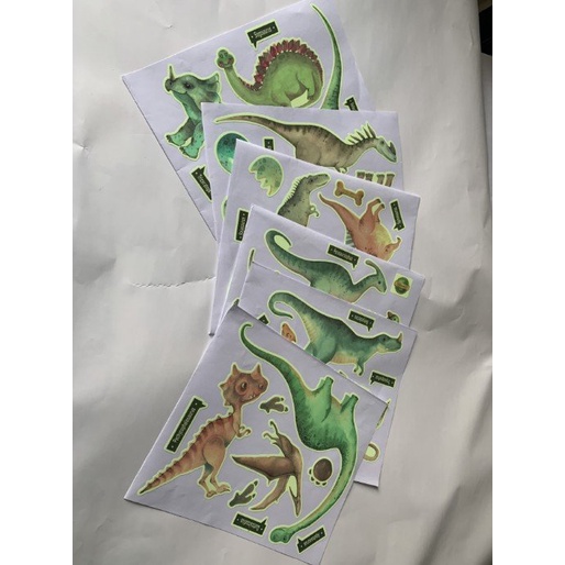 Decal trang trí tường - Những chú khủng long dạ quang xanh