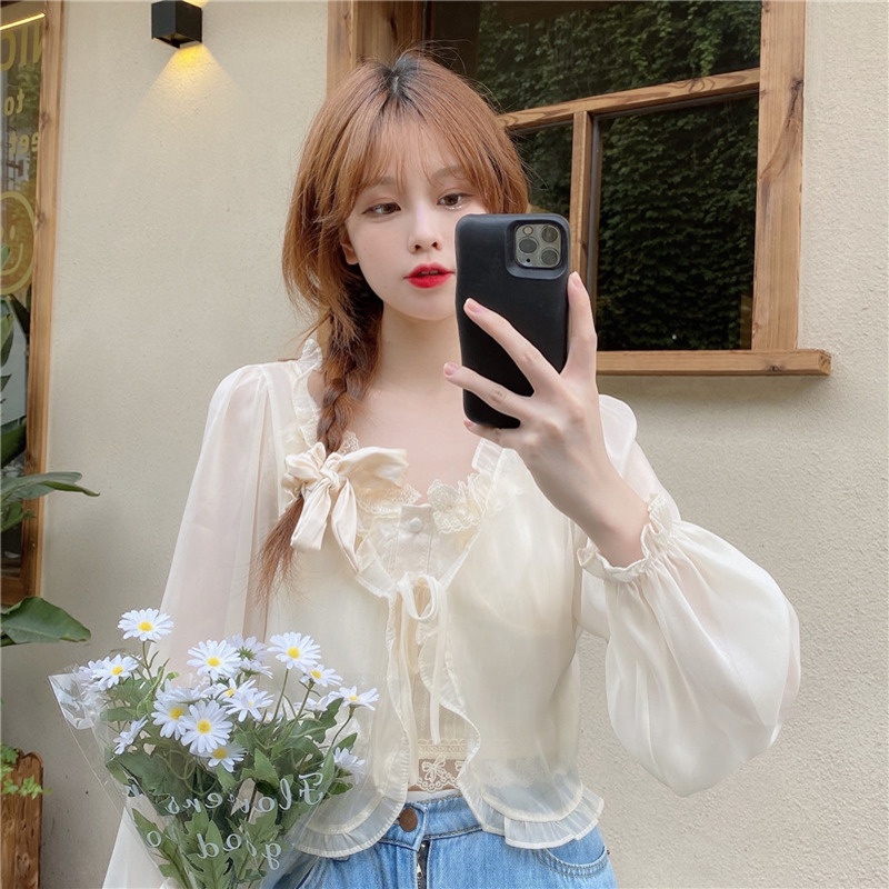 Áo Khoác cardigan Chống Nắng Mùa Xuân Hè 2023 Mới Với Váy Voan Và Áo Choàng Cổ Tích