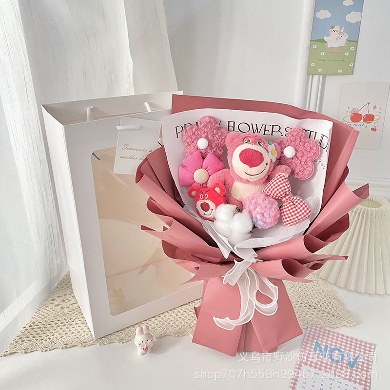 Bó hoa gấu dâu Hoạt hình Búp bê dễ thương Cô gái Quà tặng sinh nhật Quà tặng ngày lễ tình nhân