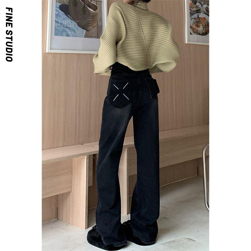 Quần Jean Ống Rộng Có Túi Thời Trang Thu Đông Phong Cách Mới Cho Nữ