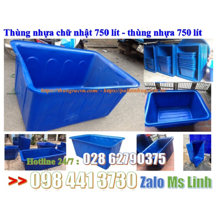 Thùng nhựa chữ nhật 750 lít nuôi cá, thùng chữ nhật 750 lít, thùng nhựa lớn 750 lít, thùng nhựa
