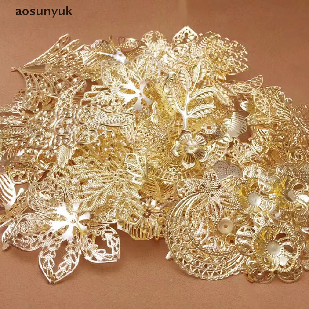 Aosunyuk 50g Hạt Kim Loại Hỗn Hợp Hình Hoa Lá Làm Trang Sức Thủ Công DIY EN